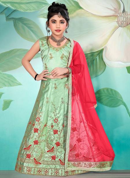 Green Colour Latest Designer Silk Festive Wear Kids Lehenga Collection 178